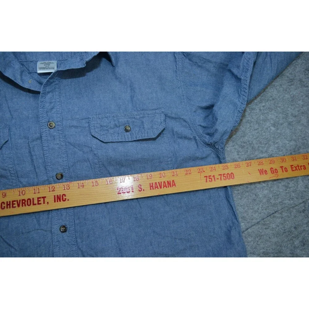 Vintage KEY Blue Denim Pearl‎ Snap Button Front Western Shirt Size XL Regular